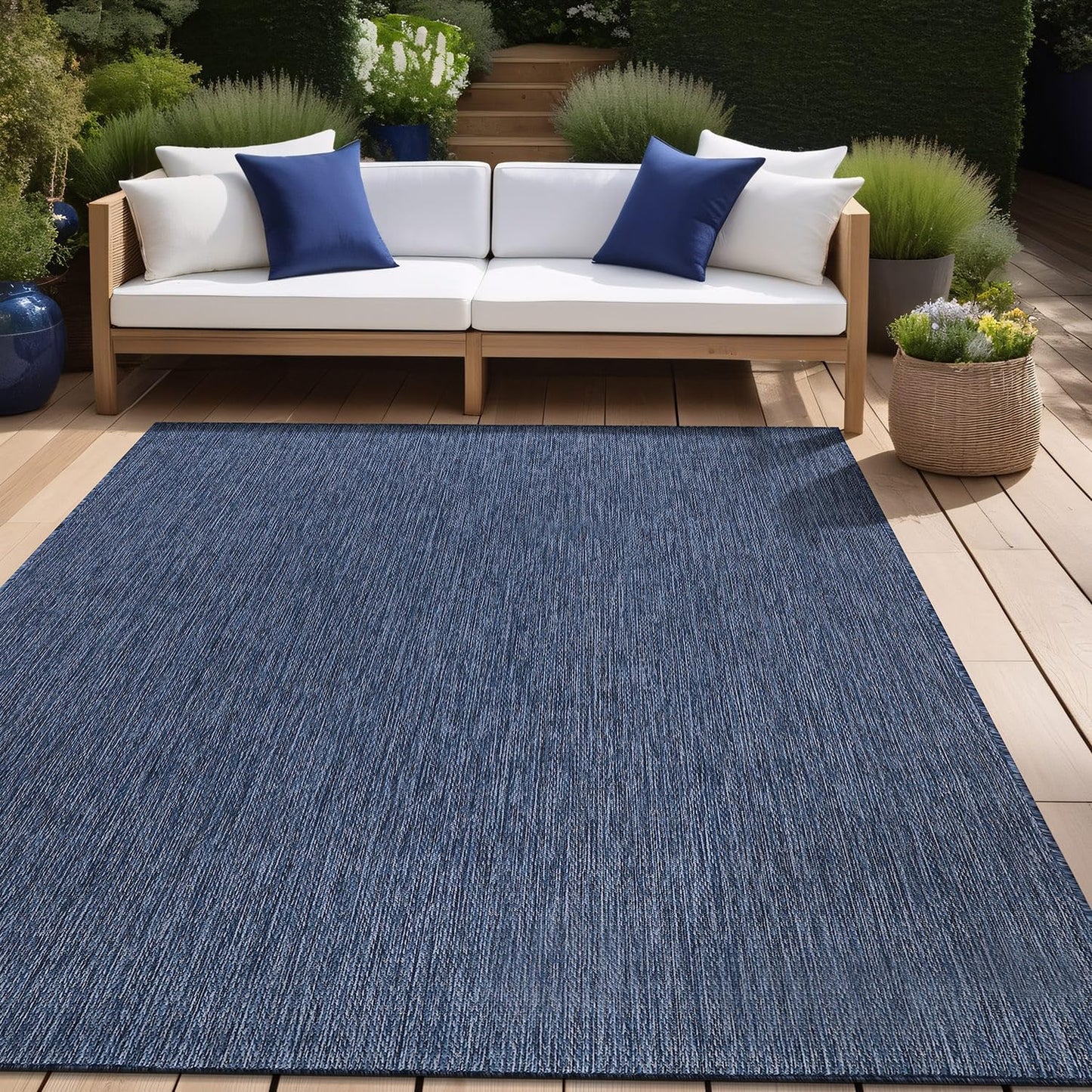 Beverly Rug Indoor Outdoor Rug 9x12, Washable Outside Carpet for Patio, Deck, Porch, Solid Modern Area Rug, Water Resistant, Azure Blue