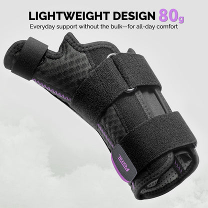 FEATOL Thumb Brace Left Hand - Ergonomic Support for Trigger Thumb, De Quervain's Tenosynovitis, Lightweight Wrist Brace for Carpal Tunnel, Size S/M, 5"-6.5", Black Purple