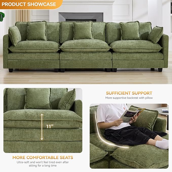 111'' Sectional Cloud Deep Seat Couch, Modern Comfy Chenille Modular Sectional