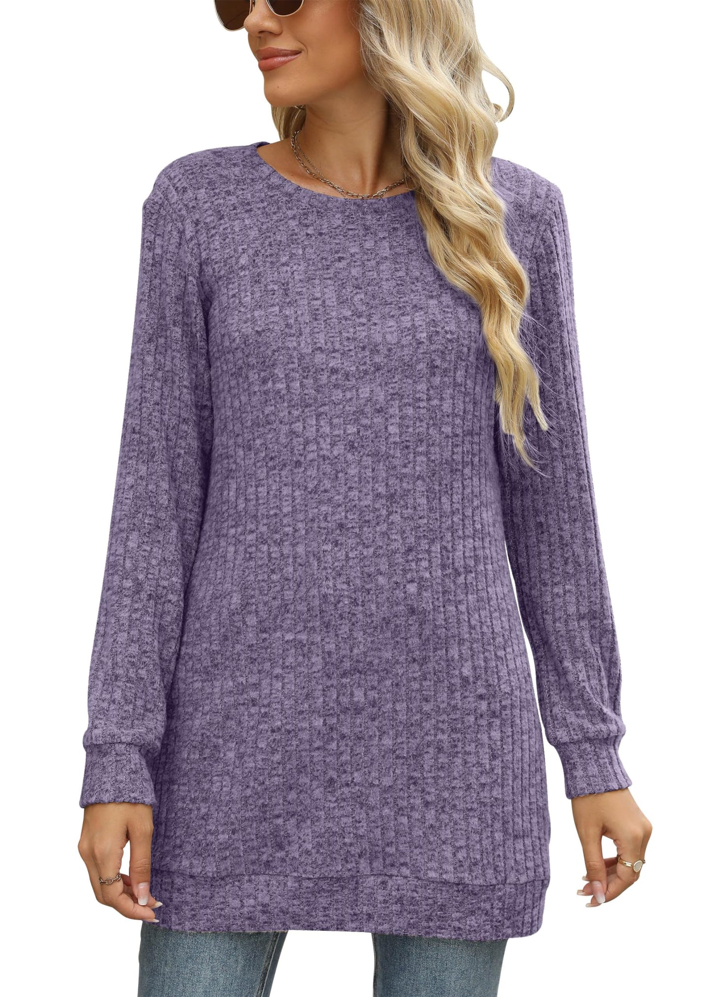 Sweaters for Women Long Sleeve Crewneck Sweatshirt Loose Casual Tunic Tops