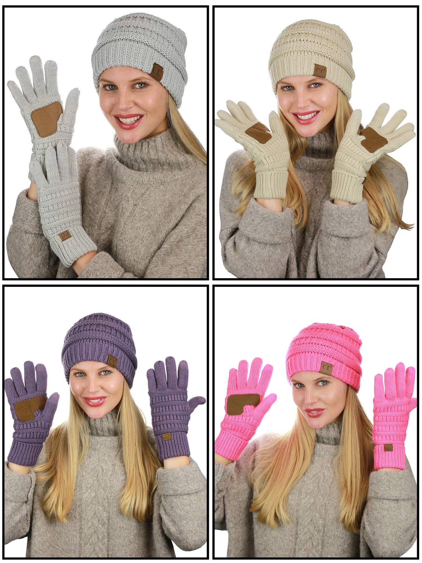 C.C Unisex Soft Stretch Cable Knit Beanie and Anti-Slip Touchscreen Gloves 2 Pc Set, Teal