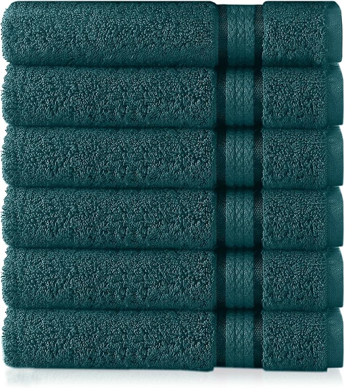 Cotton Craft Ultra Soft 6 Pack Hand Towels 16x28 Teal Weighs 6 Ounces Each