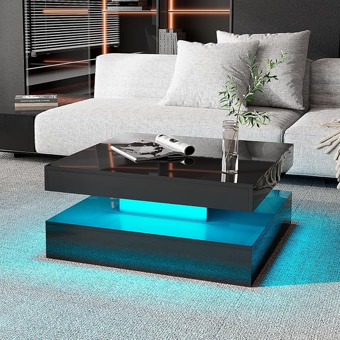 HedoAjim Black LED Coffee Table