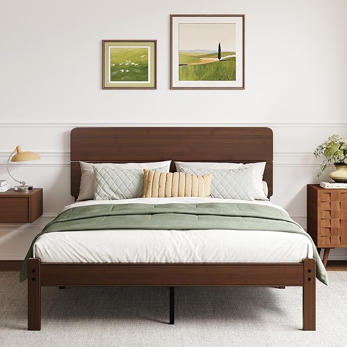 BOSRII 14in High Solid Bamboo Wood Platform Full Size Bed Frame