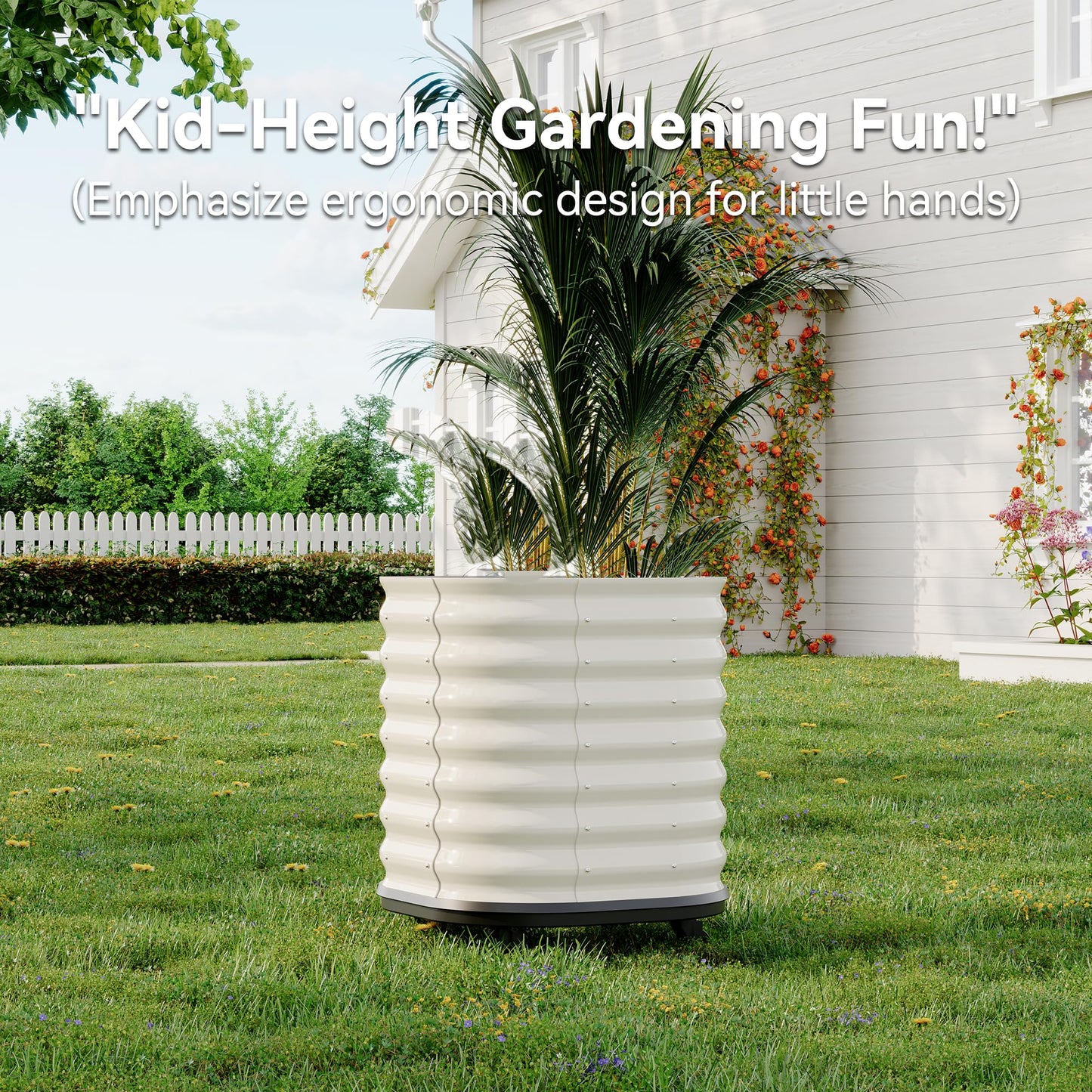 GarveeHome Self-Watering Wheeled Metal Garden Bed – Mobile Raised Planter Box with Water, Galvanized Steel Indoor/Outdoor Rolling Grow Station for Herbs, Veggies & Decor (23.6"x23.6"x27.5"),White