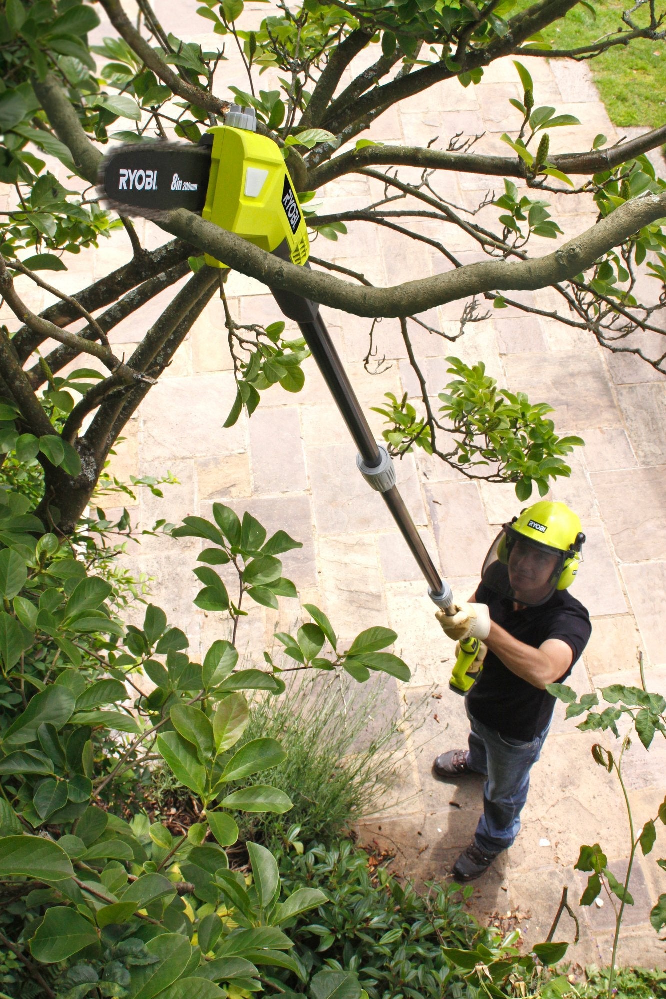 RYOBI RPP182020 ONE+ 18V Cordless Pole Pruner, Hyper Green, 20 cm Bar (with 1 x 2.0Ah Battery)