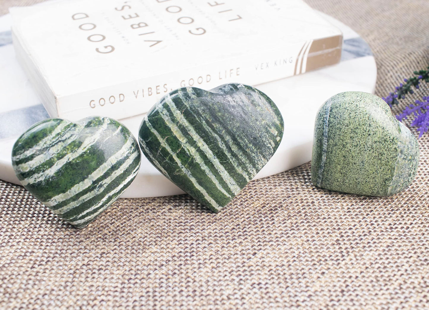 Crocon 50mm Swiss Opal Heart Stone Big Heart Shape Puff Stones Set 450+ Carats Pocket Crystal Healing Tumble Collection Palm Worry Stone Good Luck Charm Meditation Gift Craft Home Decor