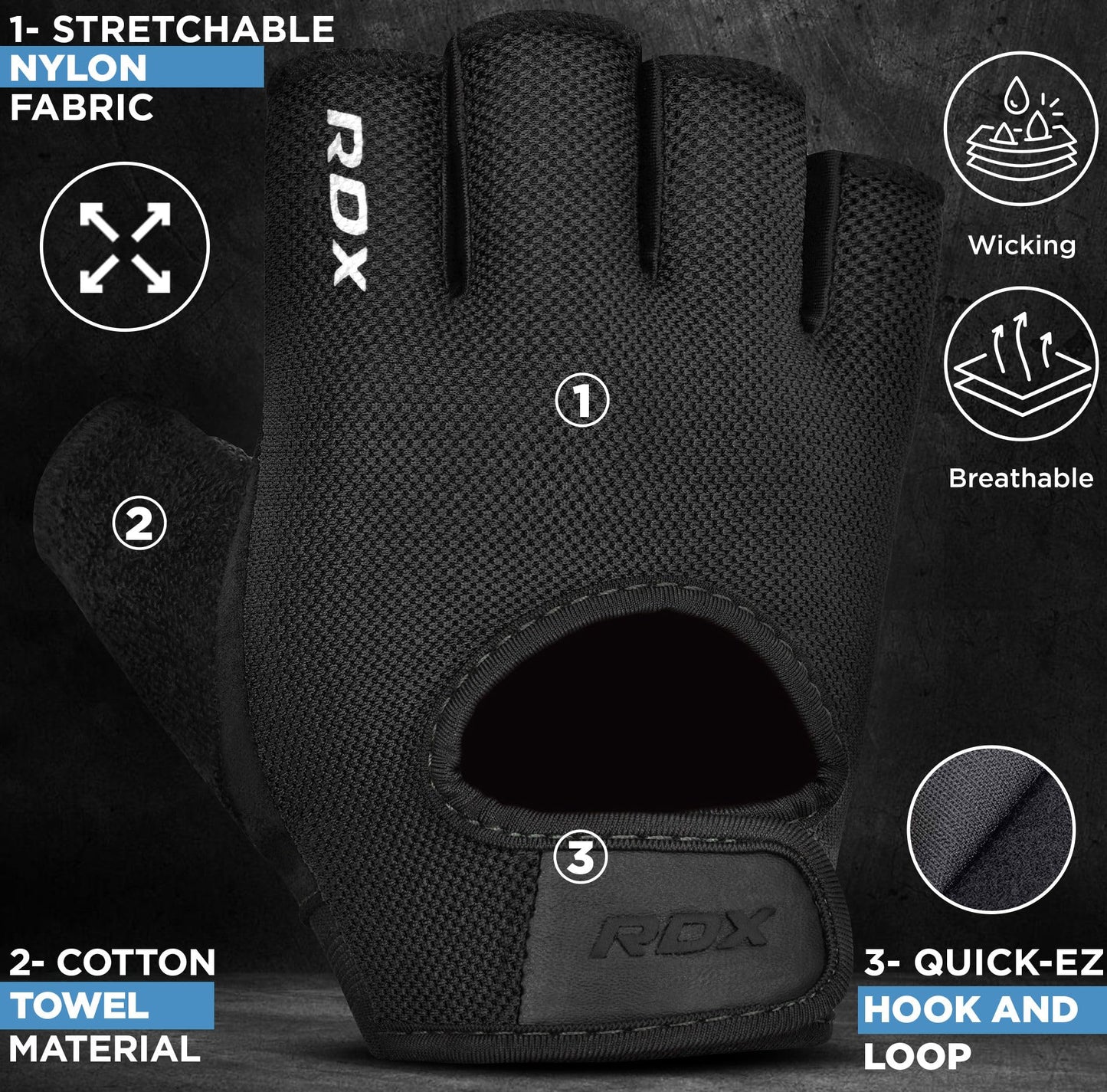 RDX Weight Lifting Gloves Gym Fitness Workout, Anti Slip Palm Protection Half Finger Exercise Glove for Powerlifting Deadlifting Bodybuilding Calisthenics Cycling Rowing Climbing Training, Men Women