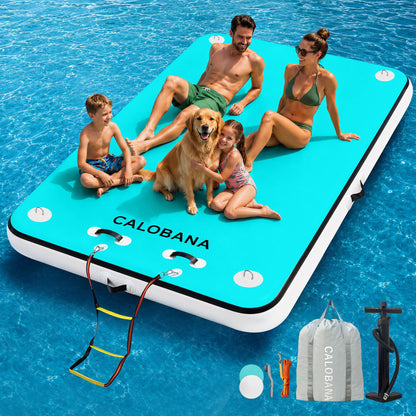 CALOBANA 10ft x 6ft Inflatable Floating Dock, Lake Floats for Adults Floating Raft Air Water Platform with Detachable Ladder for Lake Swimming Pool