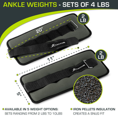 ProsourceFit Ankle / Wrist and Arm / Leg Weights Set of 2, Adjustable Strap 1 lb-5 lb, Adjustable Weight 15 lb, 10 lb, 7 lb for Men and Women