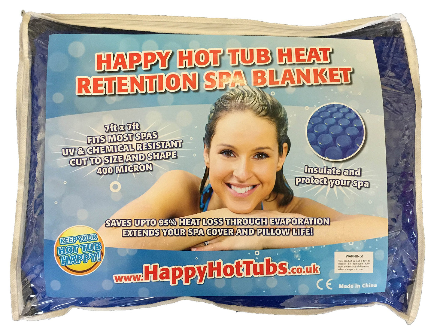 Happy Hot Tubs Quality 7ft x 7ft. Thermal Floating Spa Blanket Hot Tub Cover 400 Micron Bubble