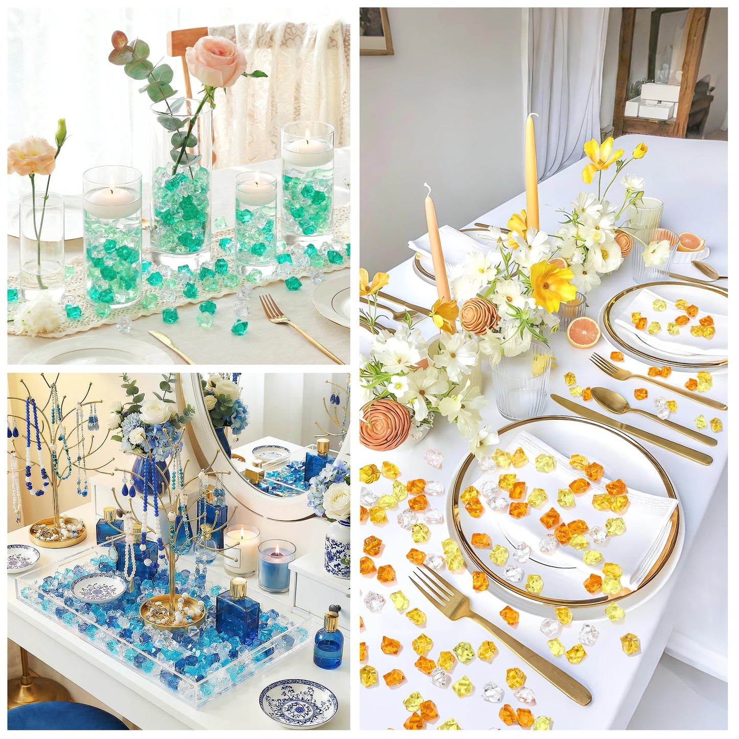 LAIDANLA 500PCS Mix Blue Acrylic Gems Vase Fillers Fake Ice Crushed Rock Crystals Faux Diamond for DIY Craft Table Scatters Party Centerpieces Wedding Aquarium Fish Tank Decor Accessories