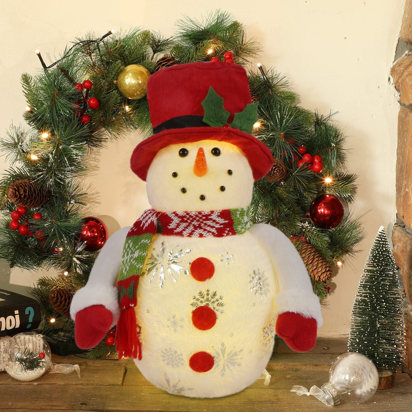 Cllayees 13.5 Inch Lighted Christmas Table Decorations, LED Lighting Snowman Tabletop Figurine, Winter Xmas Decor for Home Indoor Kitchen Room Holiday Party