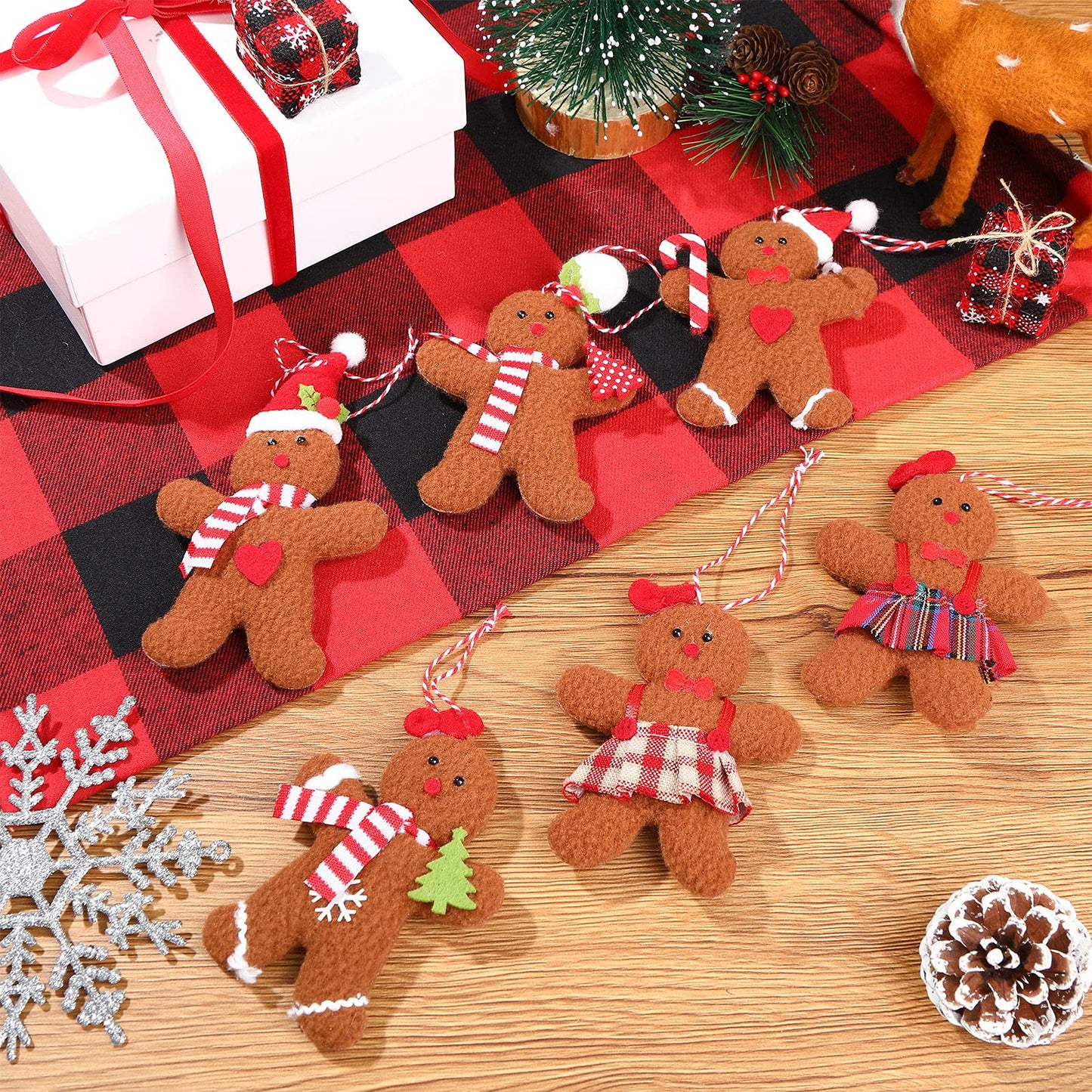 Sumind 6 Pieces Gingerbread Man Ornaments for Christmas Tree Decorations Gingerbread Figurines Ornaments for Christmas Tree Hanging Decorations, 4.3Inch