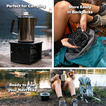 Coghlan's Portable Folding Camp Stove – Compact, Lightweight Steel Cooking Stove for Camping, Backpacking, Hiking, or Emergency Use – Uses Canned Heat or Fuel Tablets, Black