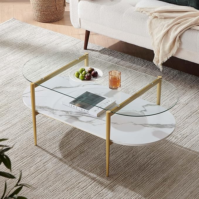 LumFurn Oval Coffee Table, Mid-Century Modern Design, L41 x W21 x H17 inch