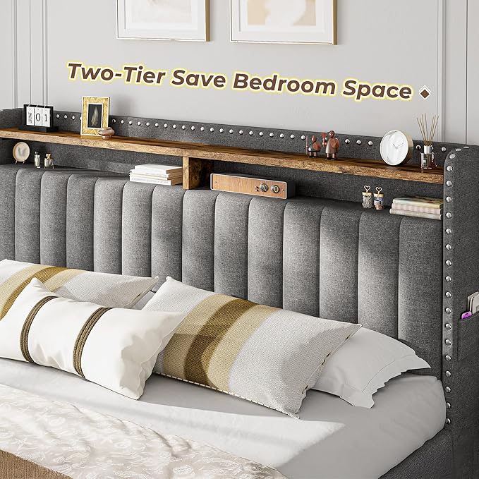 EnHomee Upholstered King Size Bed Frame