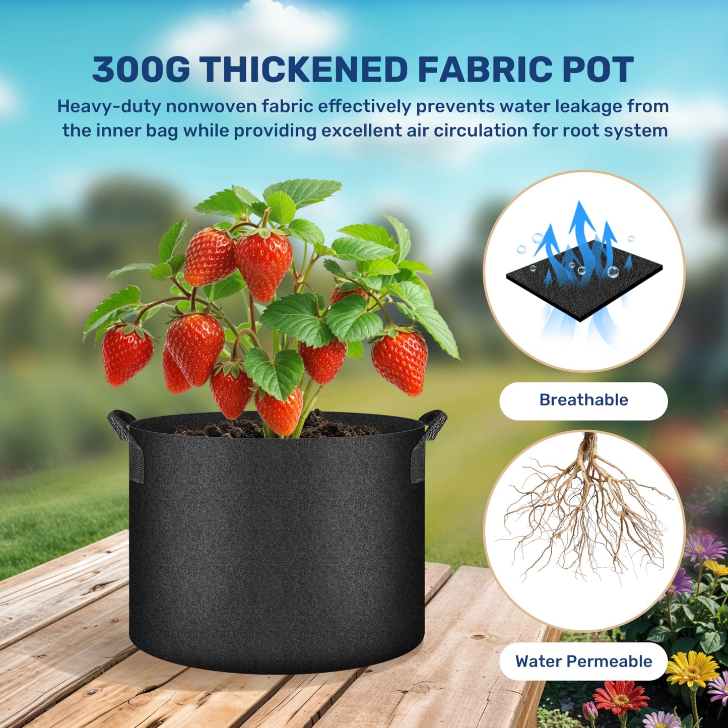HealSmart 15 Gallon 6 Pack Nonwoven Grow Bags, Aeration Fabric Pots with Handles, Heavy Duty Garden Grow Pots for Tomato Vegetables Flowers, 6 Plant Labels, Black