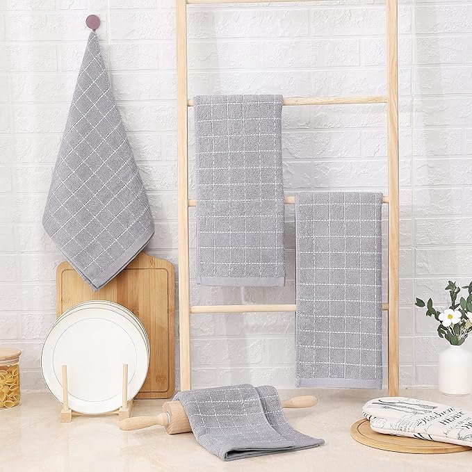 Homaxy 100% Cotton Terry Kitchen Towels, Checkered Designed, Soft and Super