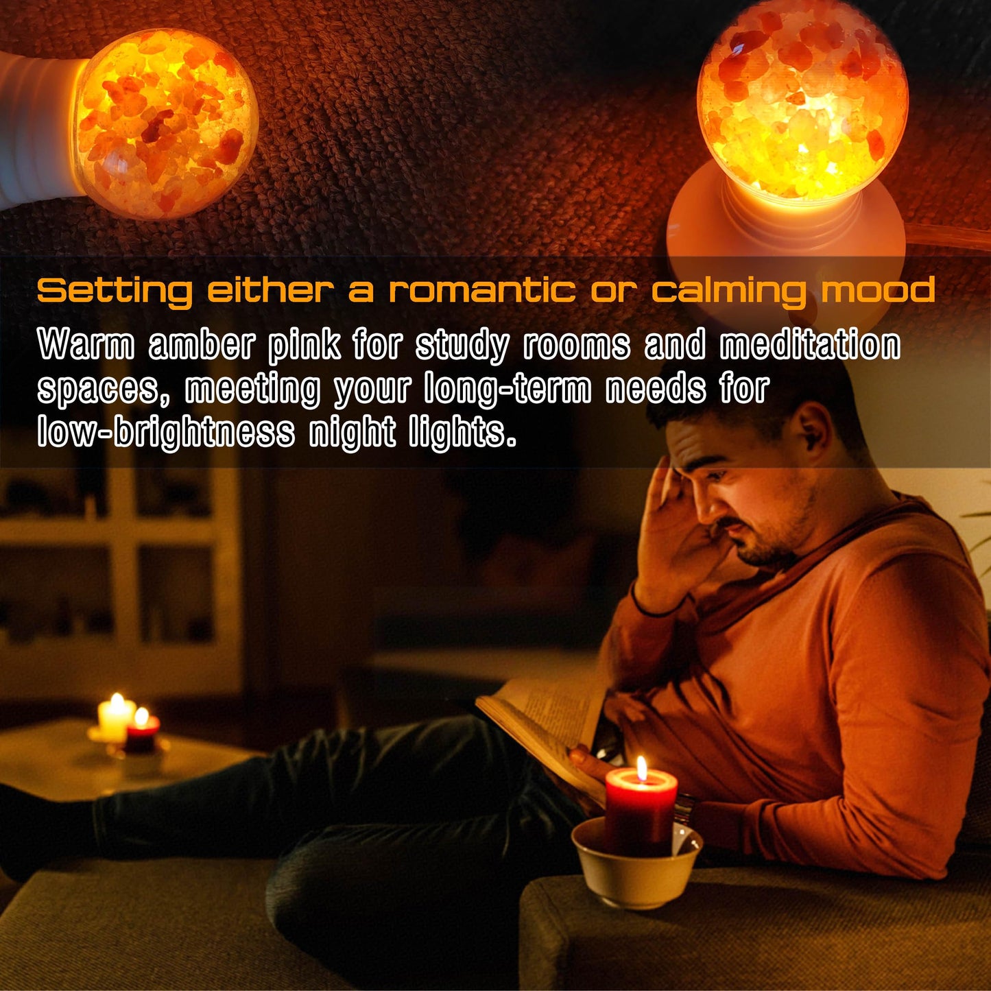 E26 Himalayan Salt Lamp Light Bulbs 3W, 2200K Warm Amber Night Light Bulbs 100lm, E26 G45 Pink Salt Rock Lamp Bulb for Bedroom Sleep, Stress Relief, Ambient Mood Lighting, Decor, Non-Dimmable, 4 Pack