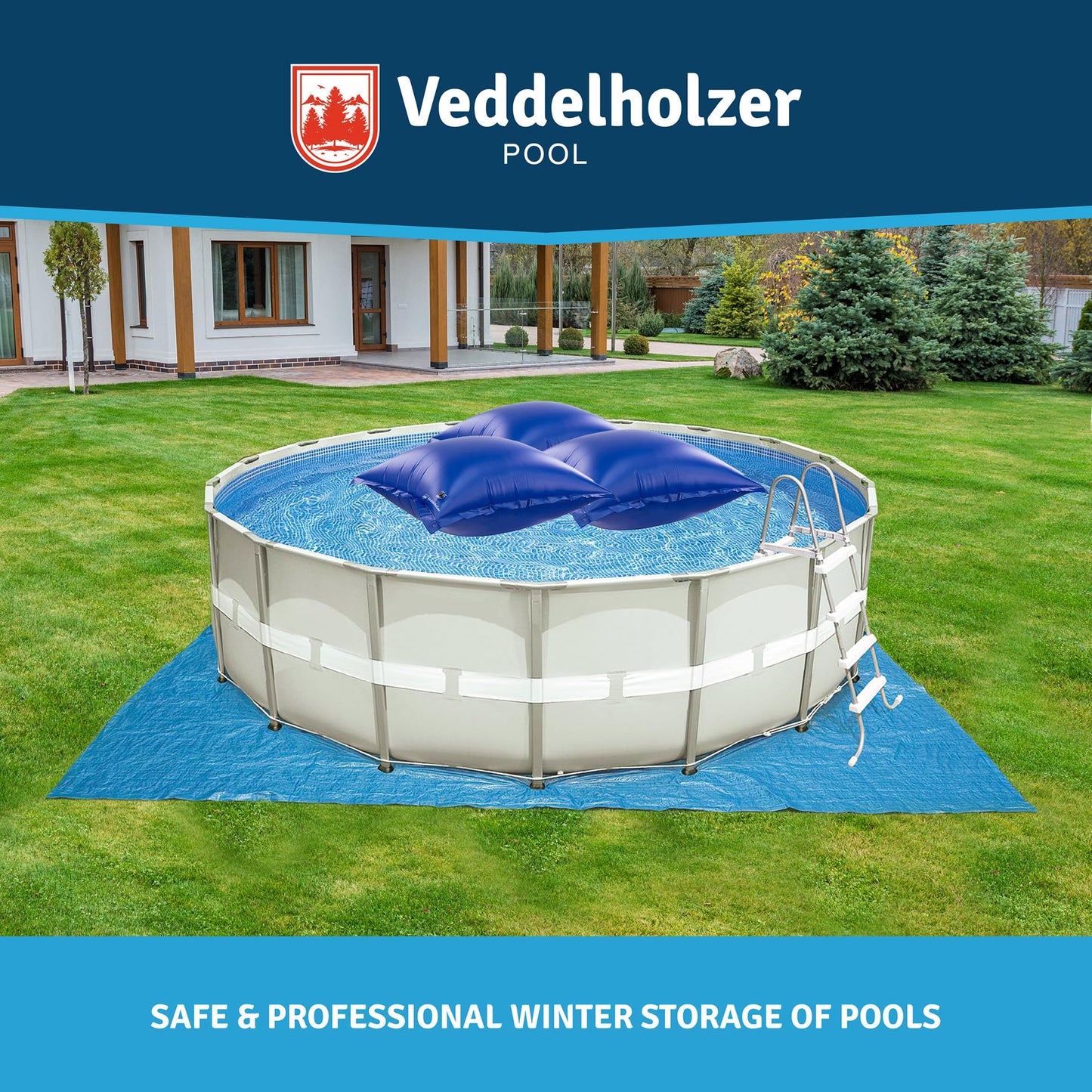Veddelholzer XXL 120 x 120 cm Round Air Cushion Including 4 m Rope Pool Cushion for Pool Cover Perfect Accessory Winter Medium for Pool Canopy, Cover in Winter and Bad Weather