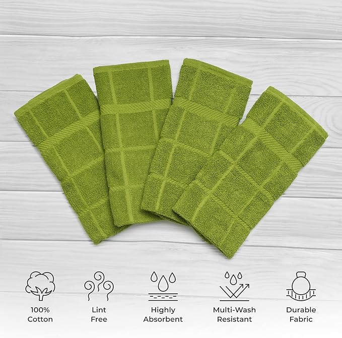 100% Cotton Terry Dish Towels, 4 Pack Plain, 16 x26 Inches, Super Soft and