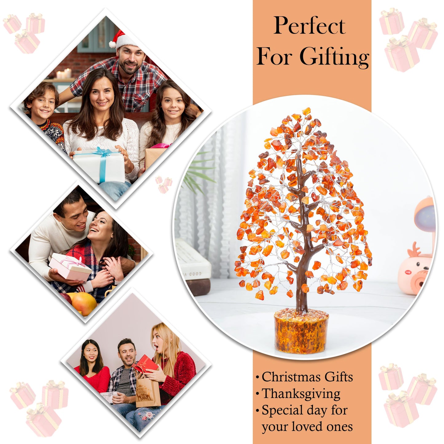 Carnelian Crystal Tree of Life Money Bonsai Natural Gemstone Feng Shui Tree for Luck, Prosperity Healing Crystal Chakra Tree for Home Office Decor Spiritual Gift, Birthday Gifts for Women, Mom Sister