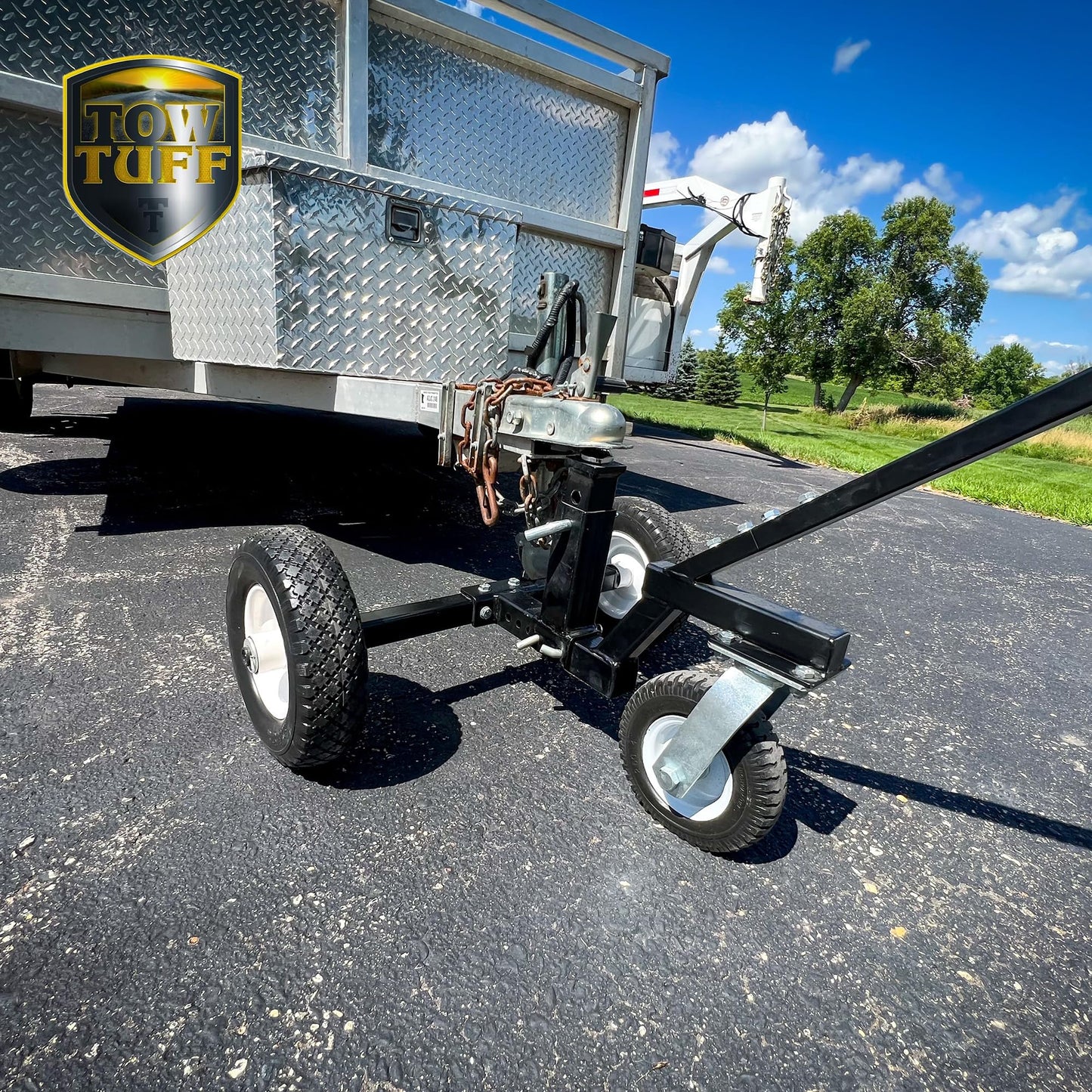 Tow Tuff Trailer Dolly w/ 12" Flat-Free Tires & 8" Swivel Caster Wheel, Fits 1 7/8” Coupler, 800 lb Capacity, Black - Adjustable and Portable Trailer Mover for Campers, Boats, and Utility Trailers