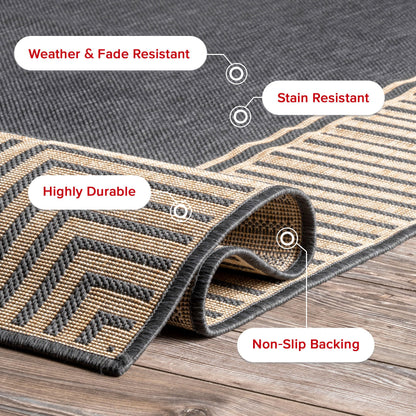 Nuloom Asha Dark Grey/Ivory, 6'7" Round, Casual, Striped Border, Soft and Cozy, High Traffic, Stain Resistant, Easy Clean, Durable Area Rug for Indoor/Outdoor Patio, Deck, Porch, Garden, Courtyard