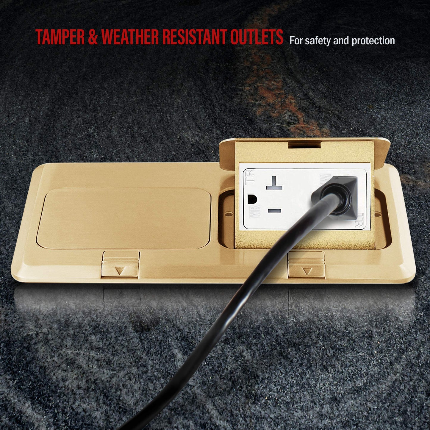 ENERLITES Dual Pop-Up Floor Box Kit, 8.68" X 4.81" Cover, 20A Tamper-Weather Resistant Receptacle Outlets, RJ45 Data Ports, Watertight Gasket, Corrosive Resistant Hardware, 662301-C-D, Brass