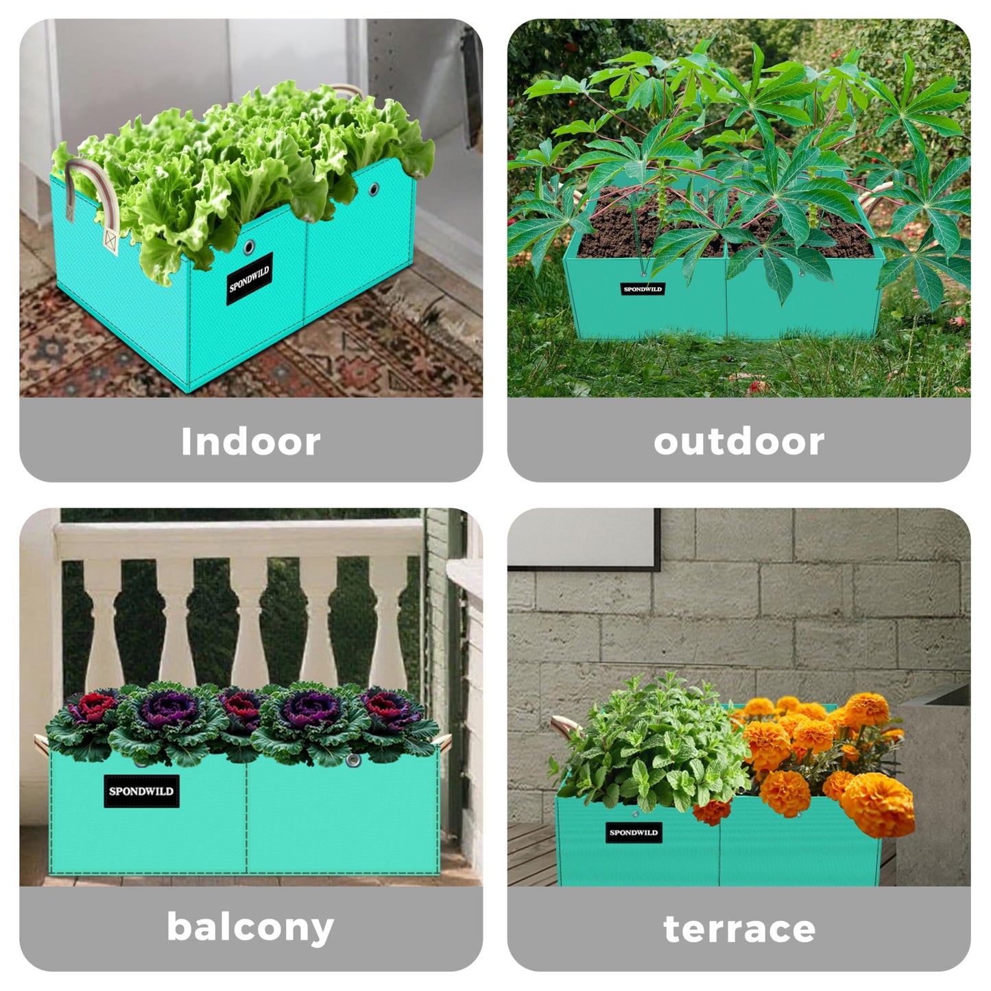 SPONDWILD Rectangle Grow Bags - 2 Pcs 10 Gallon Pots Compatible Potato Planter, PE Rectangle Planter for Growing Fruit and Vegetables, Green