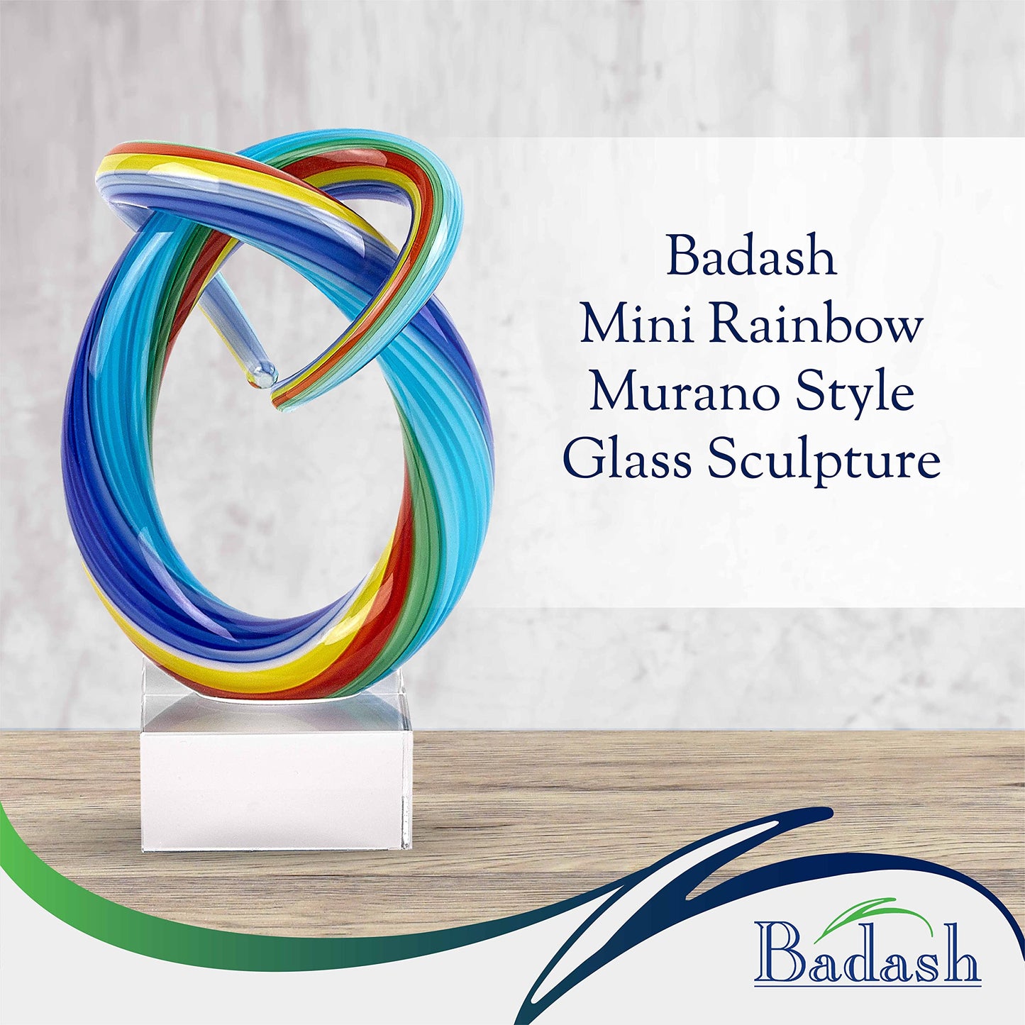 Badash Mini Rainbow Murano-Style Glass Sculpture - 6" Tall Mouth-Blown Art on Crystal Base - Contemporary Home Decor Accent Piece
