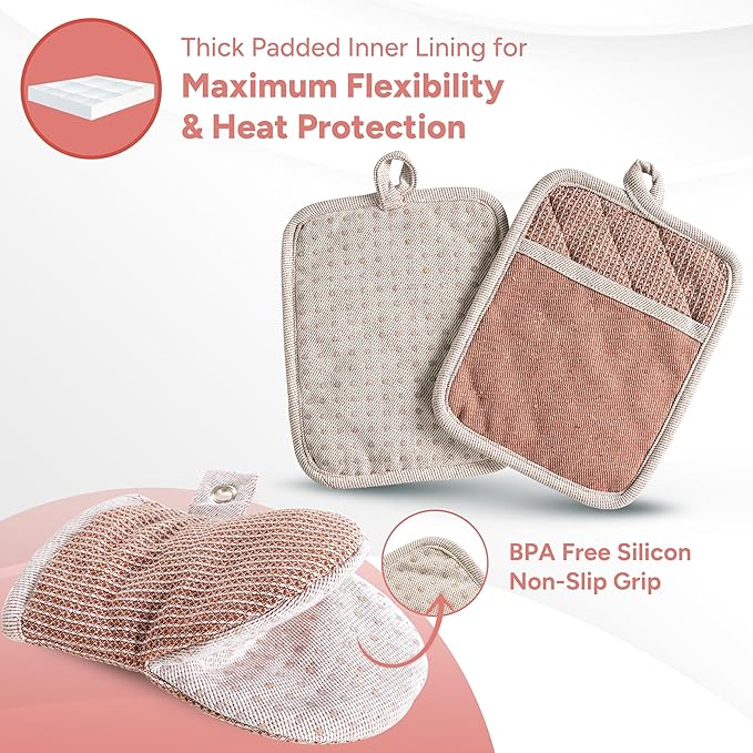 Casa Platino Potholders for Kitchens, 8-Piece – 500°F Heat Resistant Oven Mitts