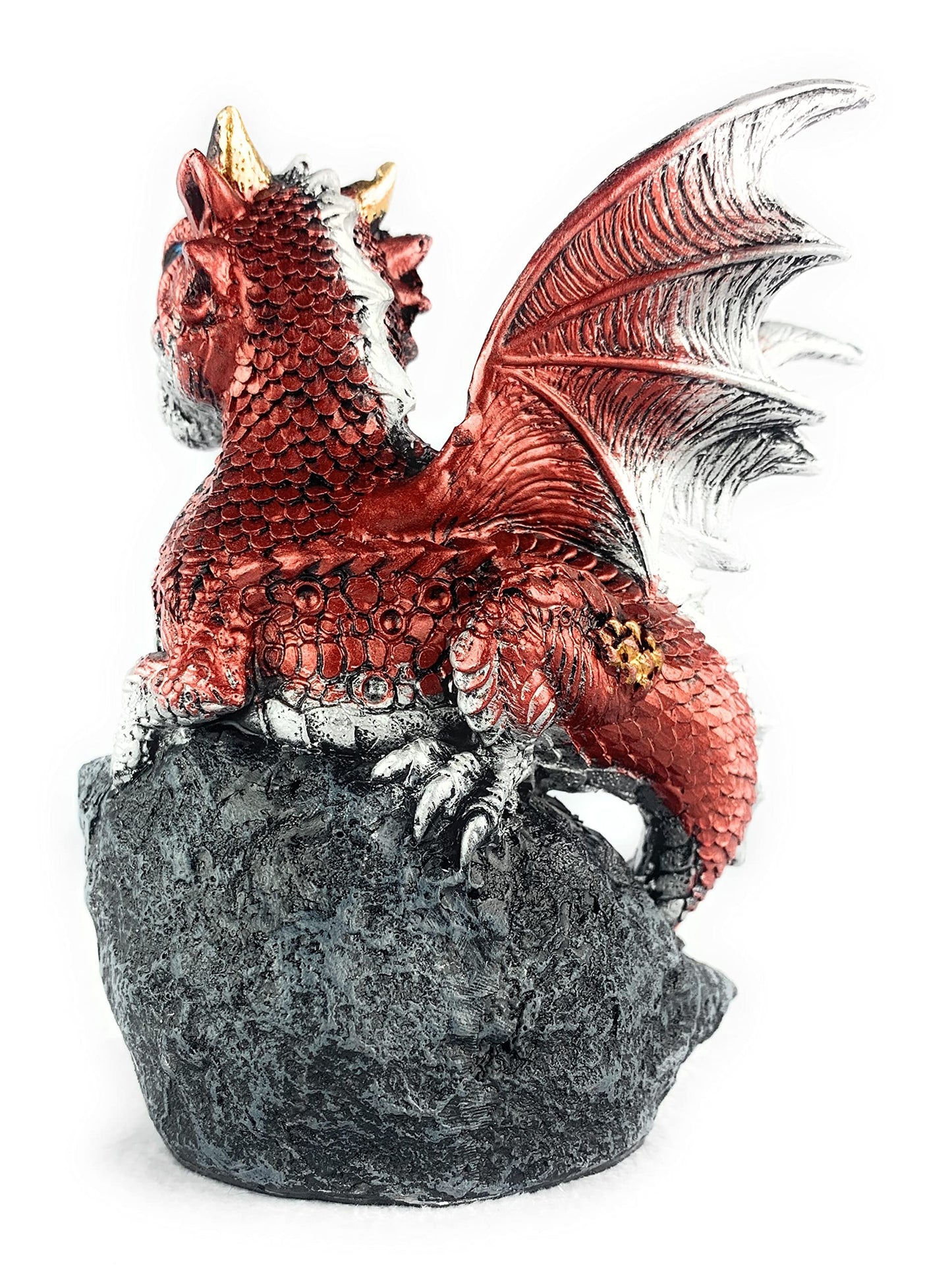 Ain’t It Nice Dragon Statue Medieval Baby Dragon with Crystal Egg Nest Decorative Figurine Geode Sparkling Crystal Cave Dragon Figurine Collectible Fantasy, Red 4(L) 2(W) 5(H) inches