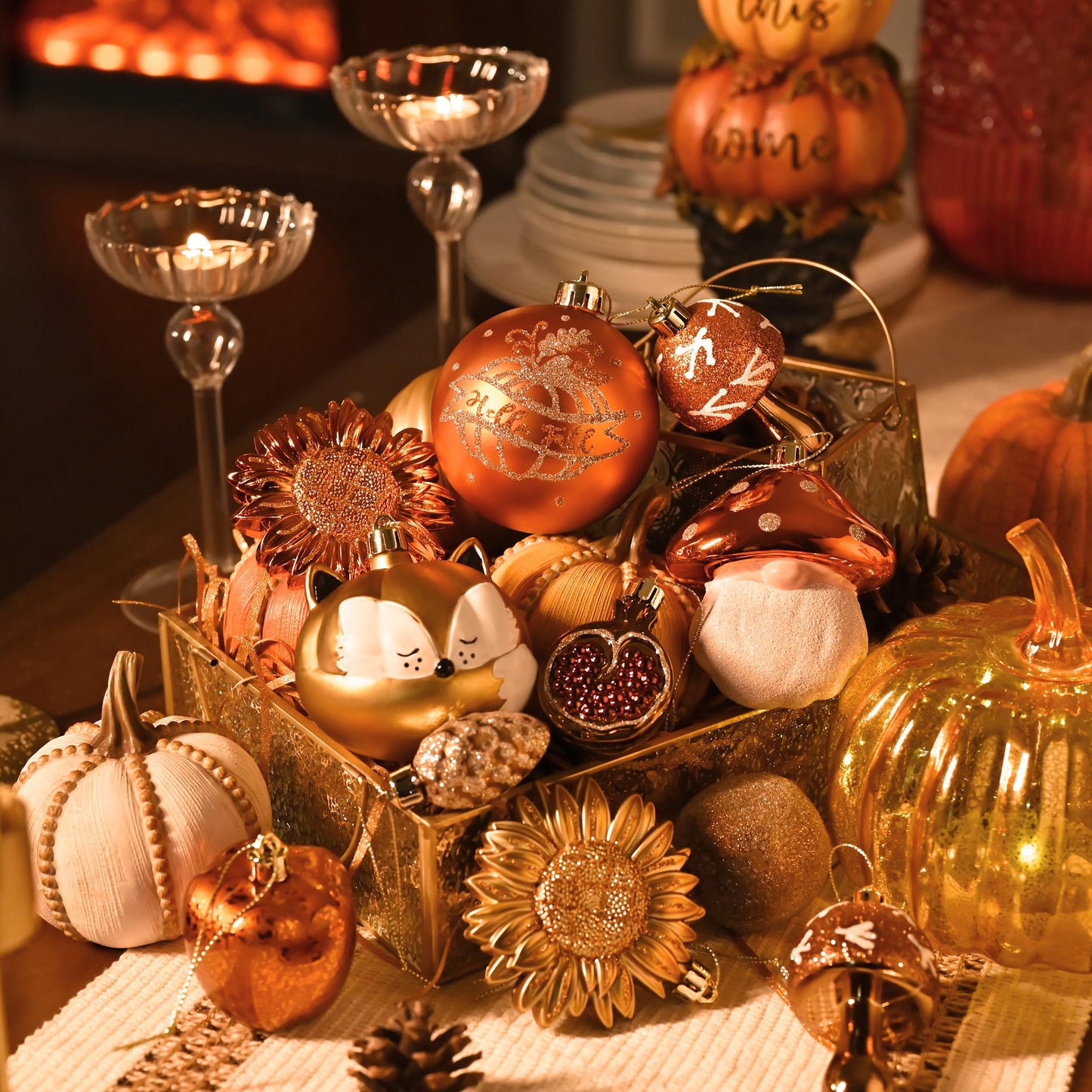 Valery Madelyn Fall Tree Ornaments for Home, 50ct Shatterproof Fall Tree Decorations Orange Hanging Ball Gnome Decor for Harvest Thanksgiving Autumn