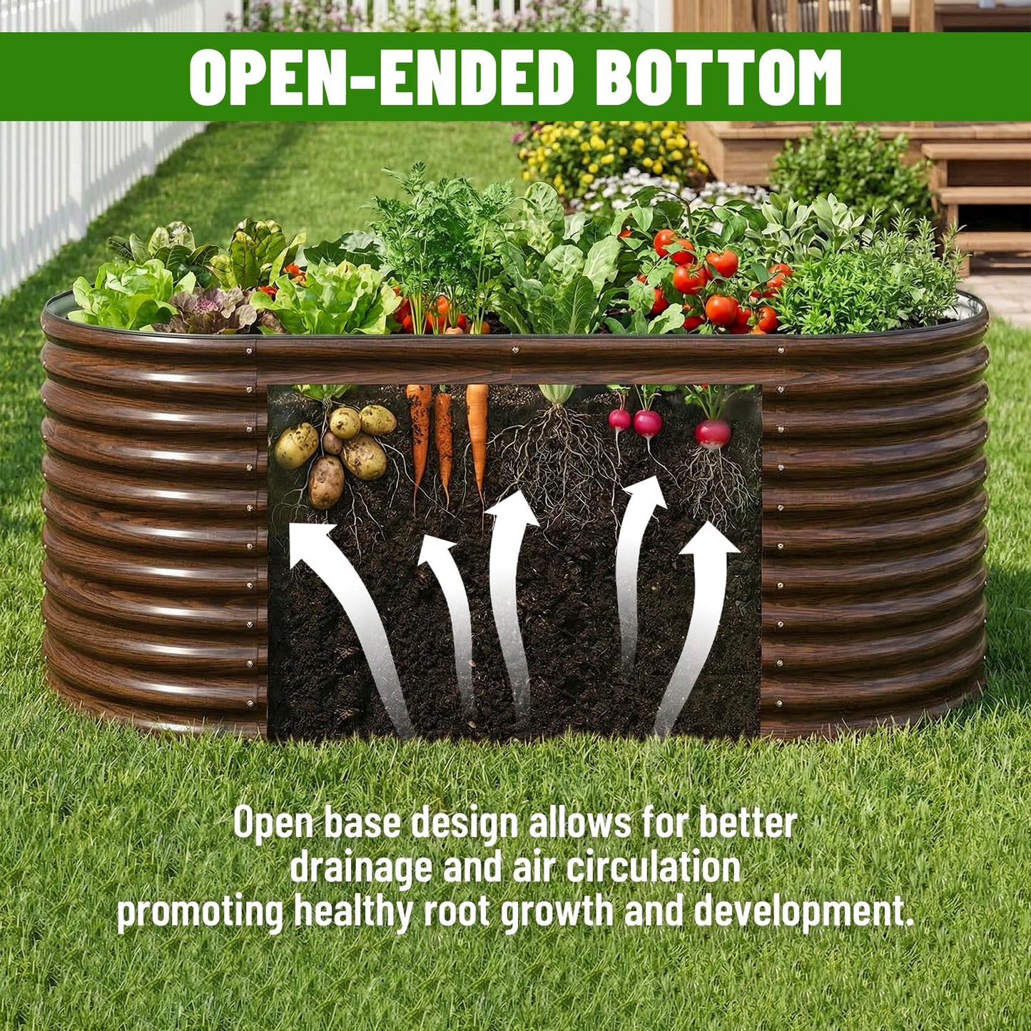 SungNiture 36 Inch Tall Raised Garden Bed 8x4x3 ft Oval Elevated Planter Box for Vegetables, Herbs, Flowers Waist-High Ergonomic Design, No Bending Needed, Galvanized Steel Construction