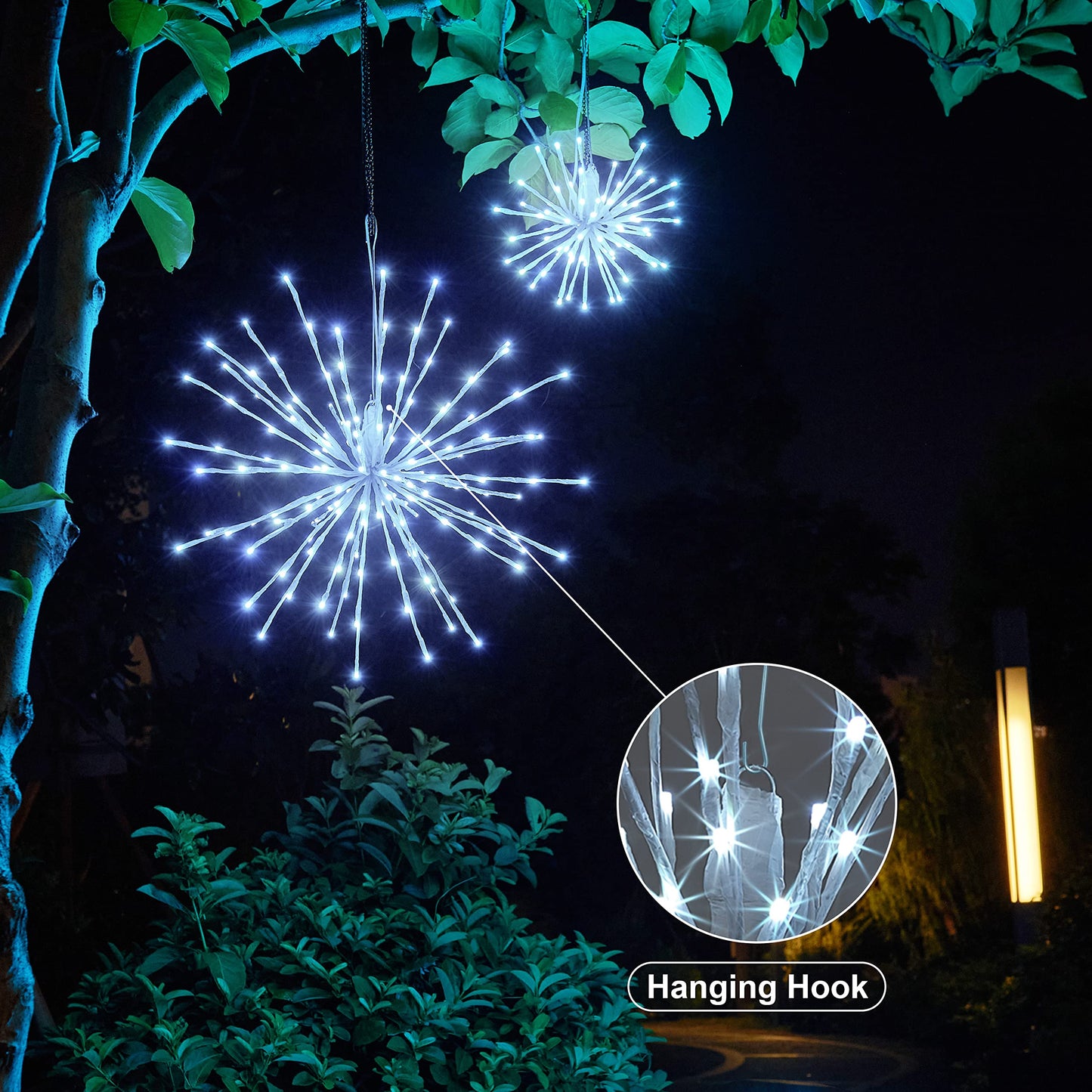 Lightshare 12" Starburst Light Lighted Ball 80 LED Firework Lights White Twinkle Hanging Ball Dual-use for Patio Walkway Pathway Decoration Indoor/Outdoor