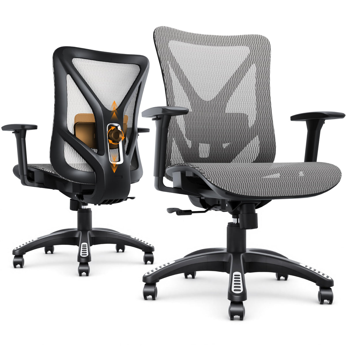 MOLENTS Ergonomic Office Chair, Mesh Computer Desk Chairs with Adjustable Lumbar Support, 3D Armrest, Tilt Function, Comfy Wide Seat, Executive Work Task Chair for Company & Home, Gaming Chair (Grey)