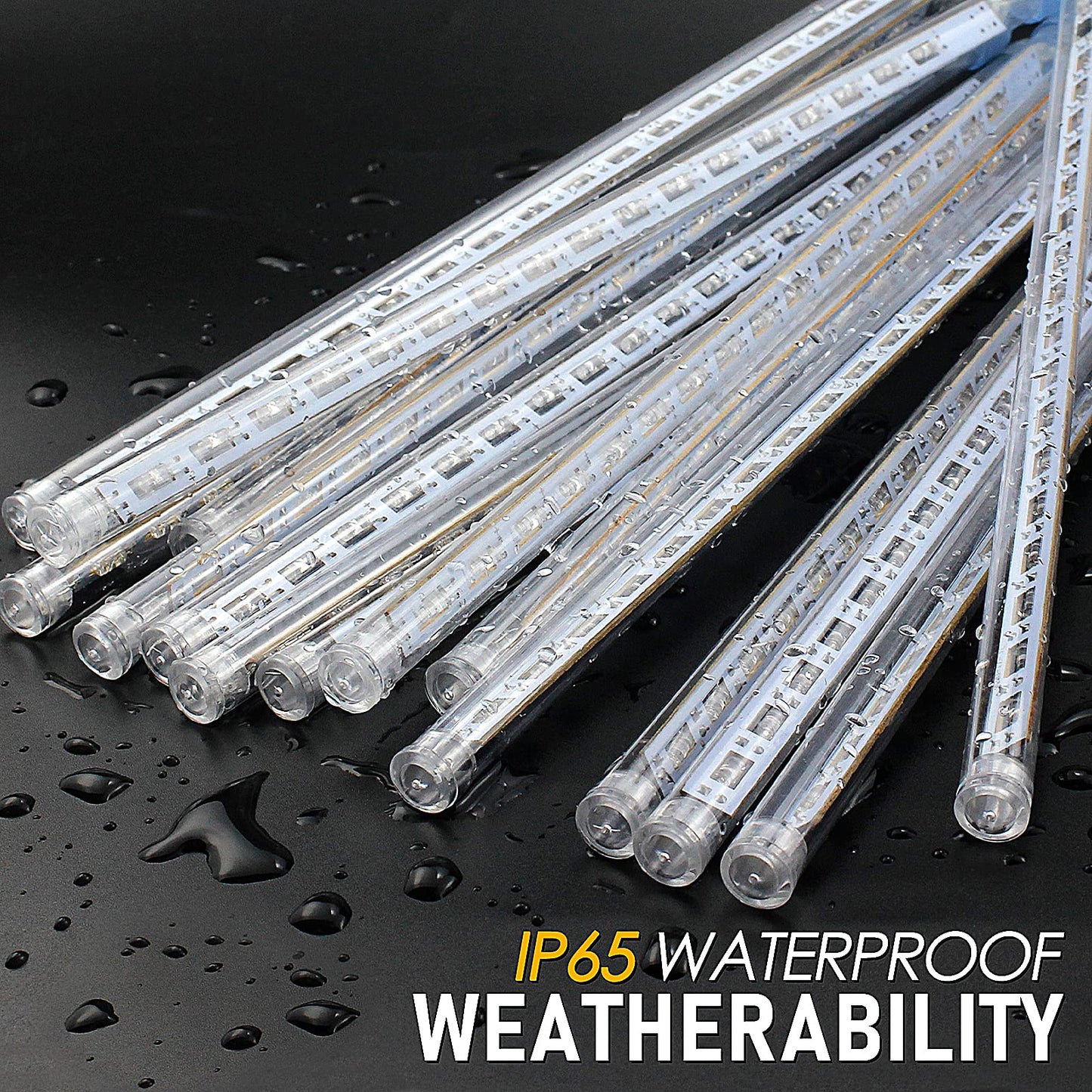 FYYZY Christmas Lights Meteor Shower Rain Light Falling Rain Lights with 16 Tubes 384 LEDs Waterproof Icicle Snow Fall String Lights for Party Tree Home Patio Outdoor Decoration(16 Tubes,Blue)