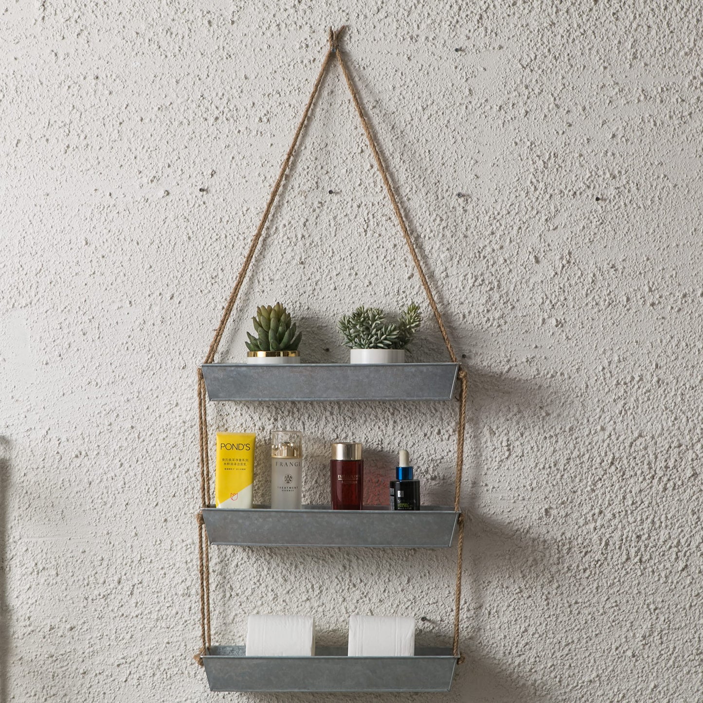 LaLaGreen Wall Hanging Planter - 16 Inch Indoor Wall Planters, 3 Tier Succulent Planters, Metal Silver Window Herb Garden Rectangle Hanging Vertical Plant Pot