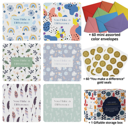 Dessie 60 You Make a Difference Inspirational Cards with Envelopes & Matching Seals. 60 Post-it Note Size Motivational and Encouragement Cards with Positive Affirmations. Great Thoughtful Gifts.