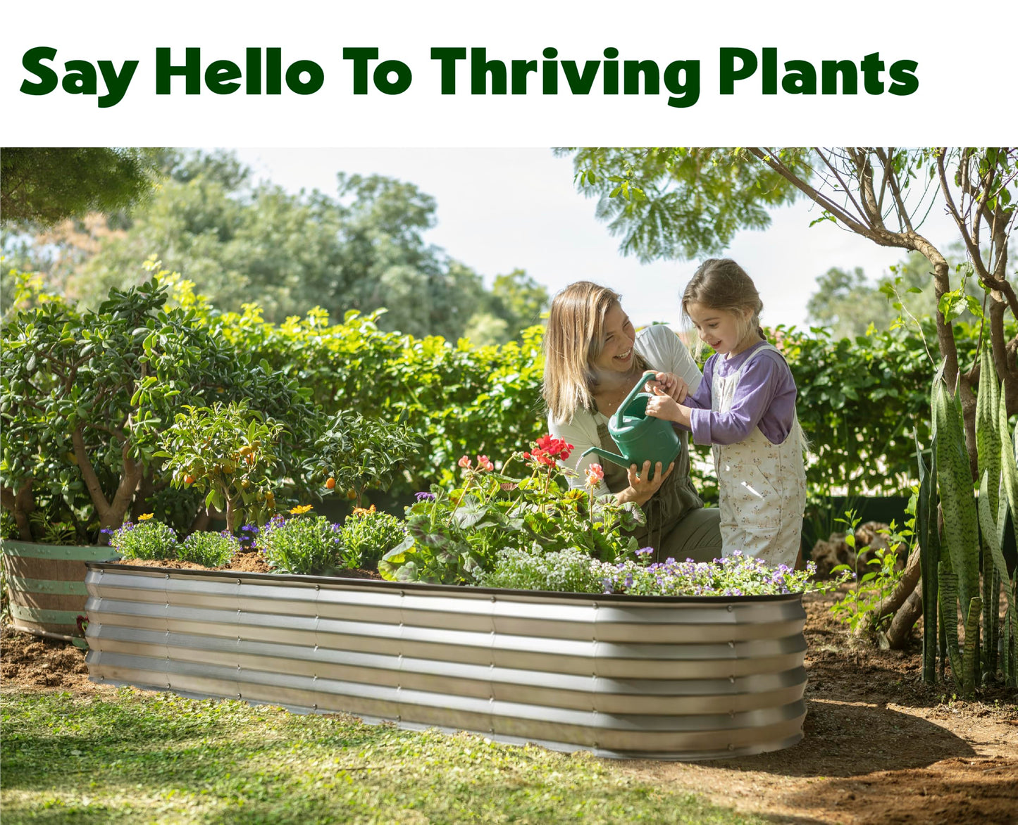 Plant & Plot Galvanized Raised Garden Beds Outdoor // 8×2×1 ft Planter Raised Beds for Gardening, Vegetables, Flowers // Large Metal Garden Box (Silver) // Patented Tool-Free Design