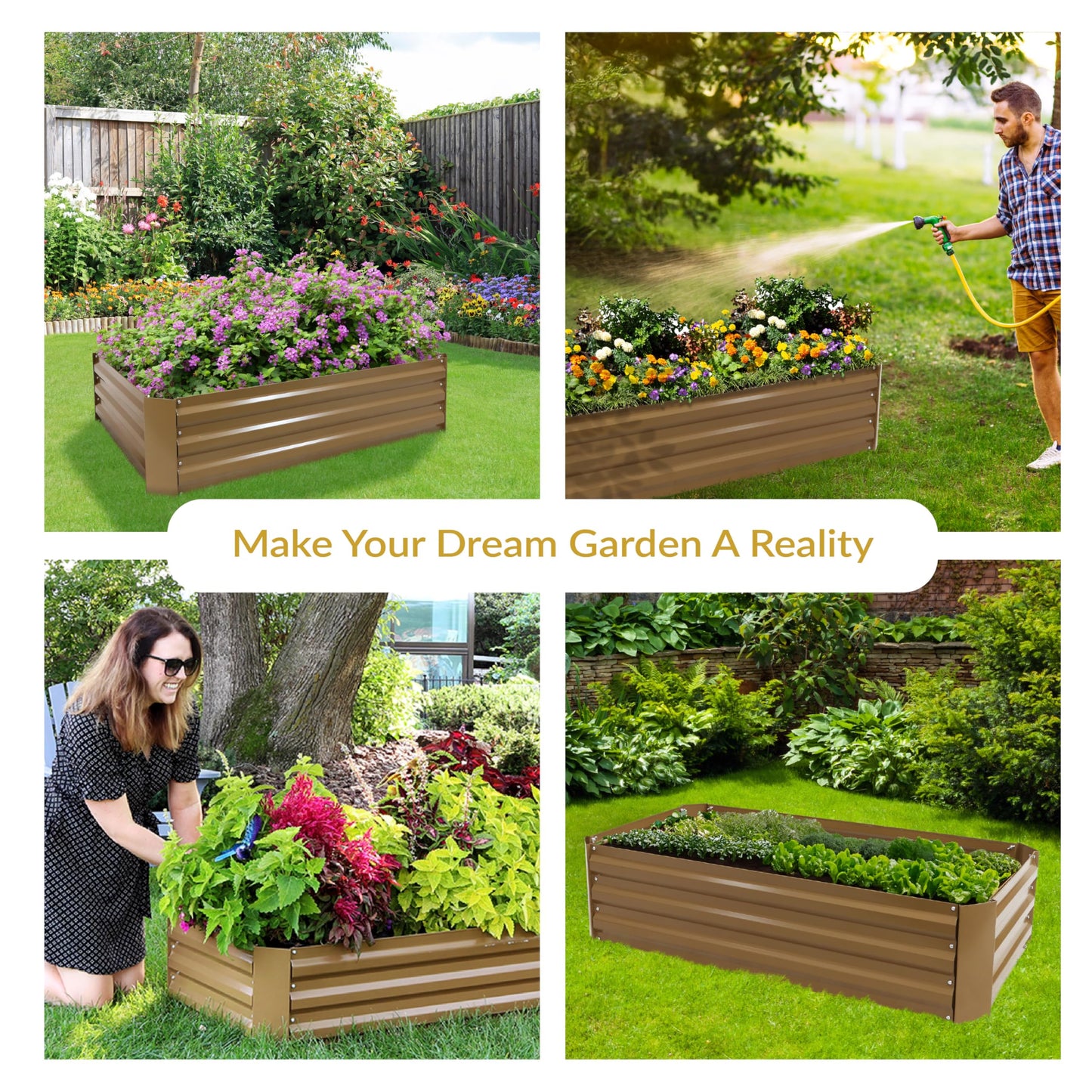 Sunnydaze Galvanized Raised Garden Bed Kit - 4x2x1 ft Outdoor Raised Garden Bed - Metal Planter Box for Vegetables, Flowers, Herbs - Brown - 4' x 2' Rectangle