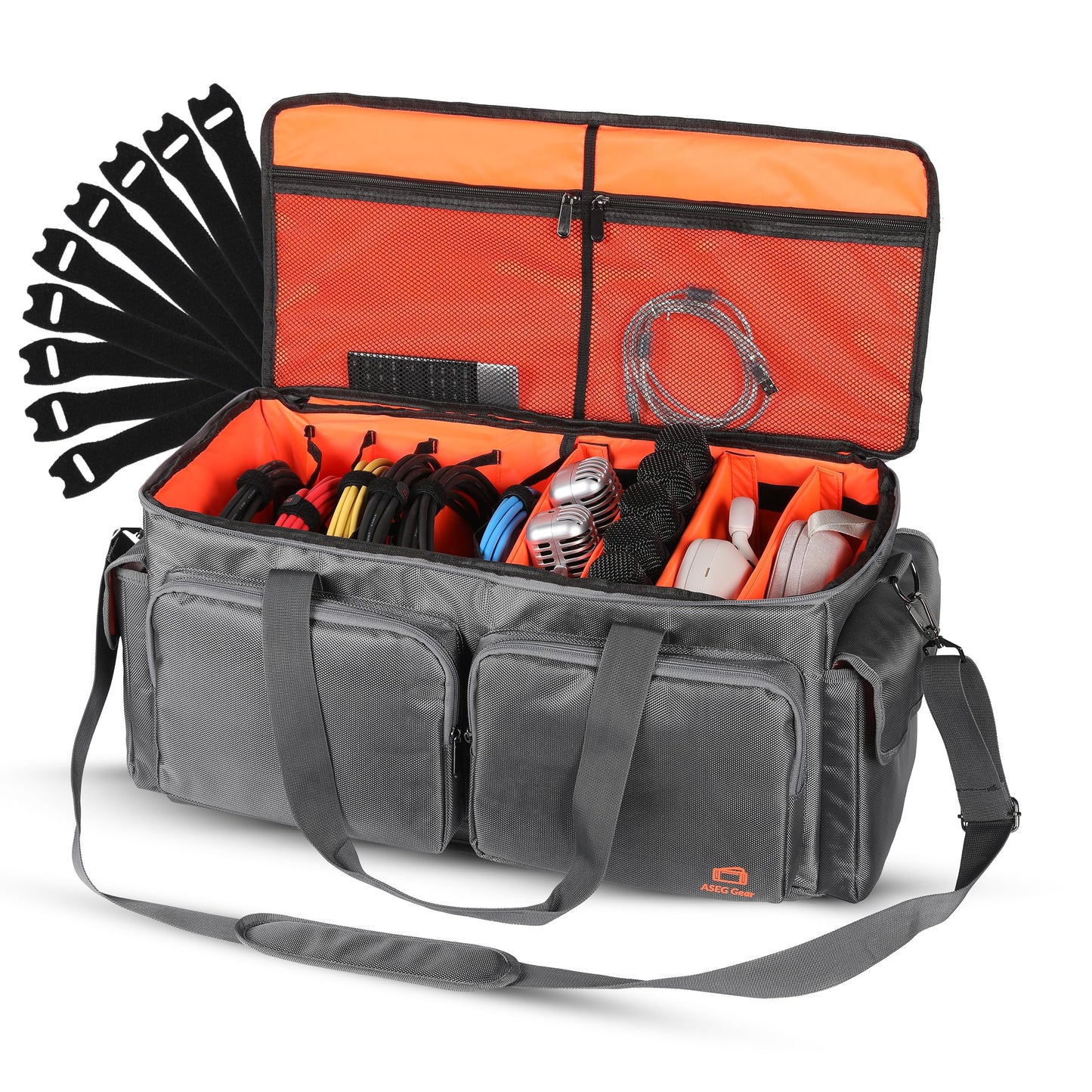 ASEG Gear Heavy Duty - DJ Cable Bag Organizer with Detachable Dividers – Travel Gig Bag – Case for Equipment - Music Equipment & Accessories - Heavy Duty Exterior & Padded Nylon Interior