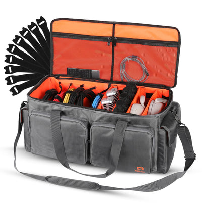 ASEG Gear Heavy Duty - DJ Cable Bag Organizer with Detachable Dividers – Travel Gig Bag – Case for Equipment - Music Equipment & Accessories - Heavy Duty Exterior & Padded Nylon Interior