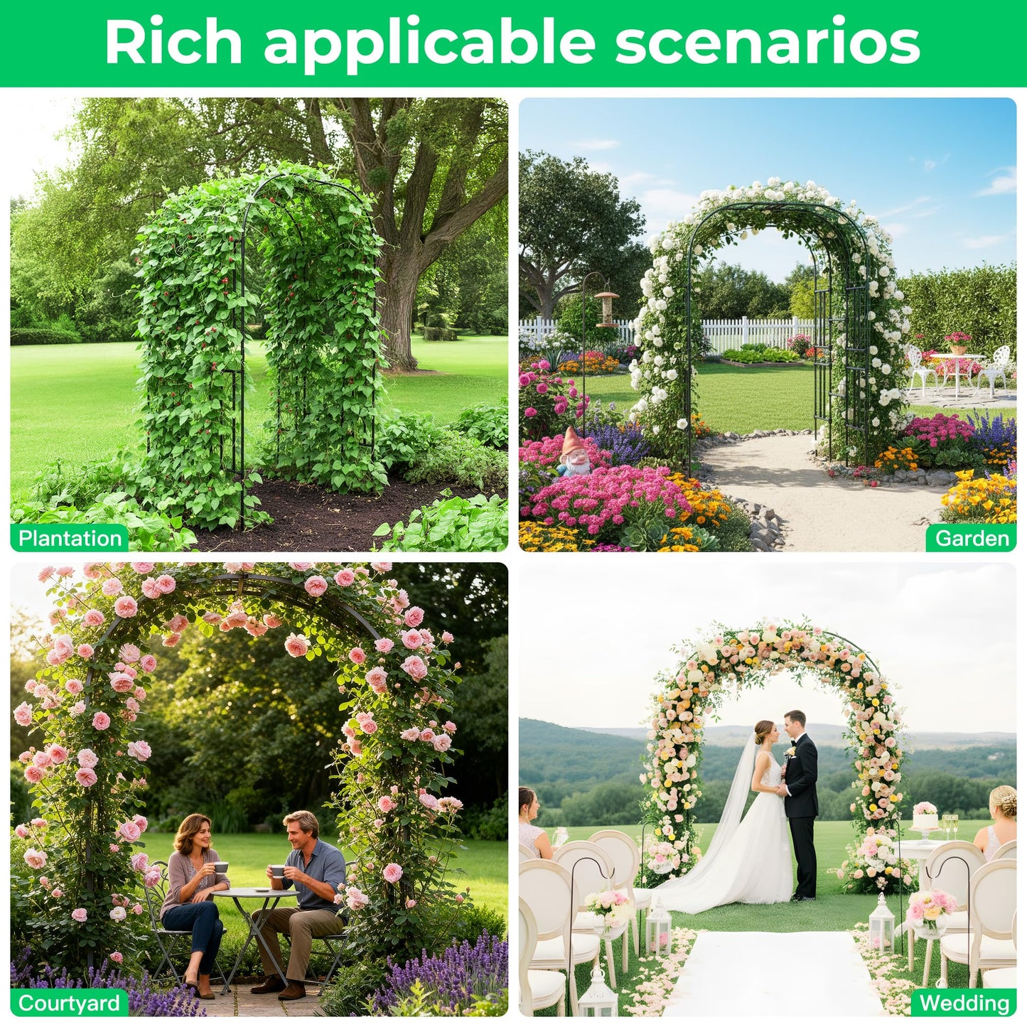 Aohanoi Garden Arch Trellis for Climbing Plants,7.22 FT Tall Large Arbour Archway for Rose Vine Cucumber Vegetables,Wide Garden Arch for Lawn,Party,Ceremony Wedding Decoration