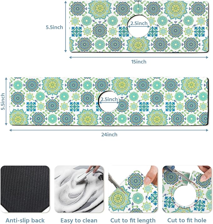 Patterned Sink Faucet Mat Kitchen Splash Guard Super Absorbent Drying Mat