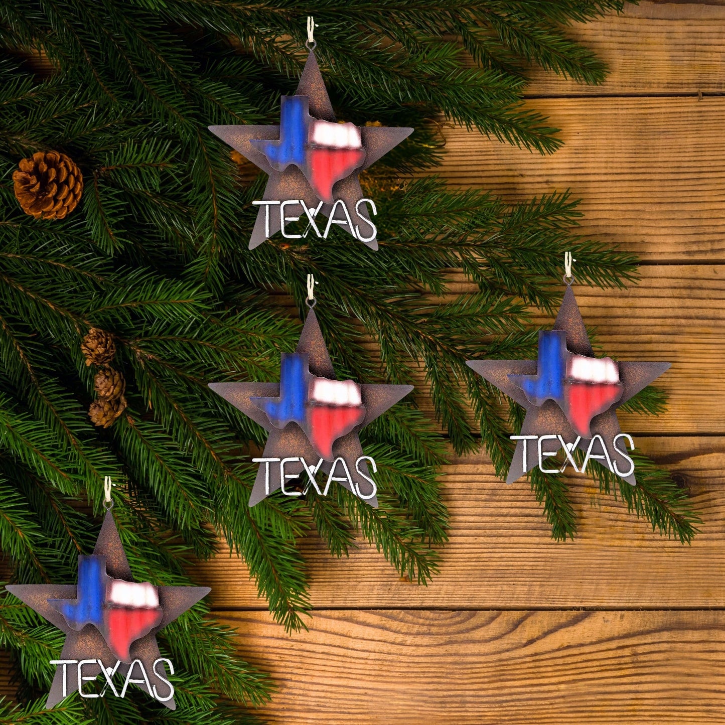 BestGiftEver 1-Piece Metal Star with Texas Map Ornament Rustic Style Gift Idea Western Lone Star 3-D Texas Map Christmas Metal/Tin - Tree or Wall Hanging
