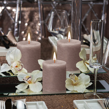 BOLSIUS 4 Pack Taupe Rustic Pillar Candles - 2.75 X 3.25 Inches - Premium European Quality - Includes Natural Plant-Based Wax - Unscented Dripless Smokeless 35 Hour Party and Wedding Candles