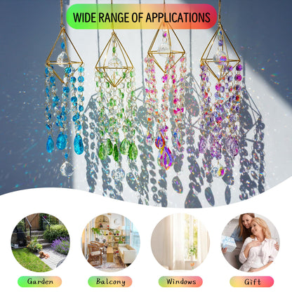 HDCRYSTALGIFTS 21.5'' Crystal Suncatchers, Handmade Blue Suncatcher for Window Hanging Crystal Wind Chimes Gold-Plated Sun Catcher with Crystals Indoor Outdoor Decoration Rainbow Maker